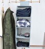 Grey Solid Polypropylene  Foldable Cupboard Hanging Cloth Organiser With 4 Shelves