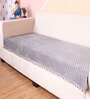 Grey Solid Velvet 1 Seater Quilted Sofa Cover (Protector) with Pompom