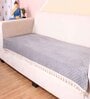 Grey Solid Velvet 1 Seater Quilted Sofa Cover (Protector) with Tassel