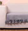 Grey Solid Velvet 2 Seater Quilted Sofa Cover (Protector) with Frill