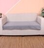 Grey Solid Velvet 2 Seater Quilted Sofa Cover (Protector) with Pompom