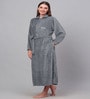 Grey Solid Woolen Women Bath Robe With Belt (L)