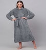 Grey Solid Woolen Women Bath Robe With Belt (L)