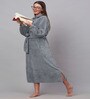 Grey Solid Woolen Women Bath Robe With Belt (XL)