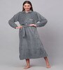 Grey Solid Woolen Women Bath Robe With Belt (XL)