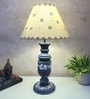 Grey Stone Finish Handpainted and hancarved Distress wooden Table lamp in Vaase handcarved design with handpainted fabric shade