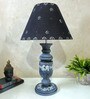 Grey Stone Finish Handpainted and hancarved Distress wooden Table lamp in Vaase handcarved design with handpainted fabric shade