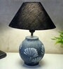 Grey Stone Finish Handpainted and hancarved Distress wooden Table lamp in Vaase handcarved design with handpainted fabric shade