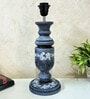 Grey Stone Finish Handpainted and hancarved Distress wooden Table lamp in Vaase handcarved design with handpainted fabric shade