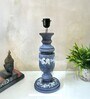 Grey Stone Finish Handpainted and hancarved Distress wooden Table lamp in Vaase handcarved design with handpainted fabric shade