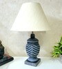 Grey Stone Finish Handpainted and hancarved Distress wooden Table lamp in Vaase handcarved design with handpainted fabric shade