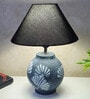 Grey Stone Finish Handpainted and hancarved Distress wooden Table lamp in Vaase handcarved design with handpainted fabric shade
