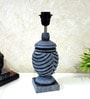 Grey Stone Finish Handpainted and hancarved Distress wooden Table lamp in Vaase handcarved design with handpainted fabric shade