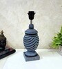 Grey Stone Finish Handpainted and hancarved Distress wooden Table lamp in Vaase handcarved design with handpainted fabric shade