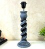 Grey Stone Finish Handpainted and hancarved Distress wooden Table lamp in Vaase handcarved design with handpainted fabric shade
