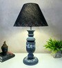 Grey Stone Finish Handpainted and hancarved Distress wooden Table lamp in Vaase handcarved design with handpainted fabric shade