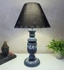 Grey Stone Finish Handpainted and hancarved Distress wooden Table lamp in Vaase handcarved design with handpainted fabric shade