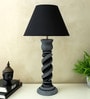 Grey Stone Finish Handpainted and hancarved Distress wooden Table lamp in Vaase handcarved design with handpainted fabric shade
