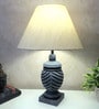Grey Stone Finish Handpainted and hancarved Distress wooden Table lamp in Vaase handcarved design with handpainted fabric shade