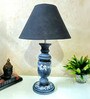 Grey Stone Finish Handpainted and hancarved Distress wooden Table lamp in Vaase handcarved design with handpainted fabric shade