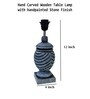 Grey Stone Finish Handpainted and hancarved Distress wooden Table lamp in Vaase handcarved design with handpainted fabric shade
