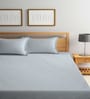 Grey Striped 300 TC Cotton Blend Double Bedsheet with 2 Pillow covers