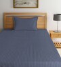 Grey Striped 300 TC Cotton Single Bedsheet with 1 Pillow Cover