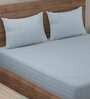 Grey Striped 210 TC Poly Cotton King Sized Bed Sheets with 2 Pillow Covers