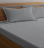 Grey Stripes 300 TC Cotton Blend Double King Sized Bedsheet With 2 Pillow Covers
