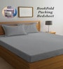 Grey Stripes 300 TC Cotton Blend Double King Sized Bedsheet With 2 Pillow Covers