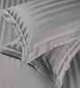 Grey Striped Pattern With Geometric Embroidery 800 TC Cotton King Double Bedsheet With 2 Pillow Covers