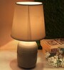 Classic Grey Fabric Shade Night Lamp With Ceramic Base