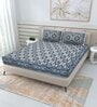 Blue and Grey Traditional 144 TC Cotton Double Queen Bedsheet With 2 Pillow Covers