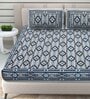 Blue and Grey Traditional 144 TC Cotton Double Queen Bedsheet With 2 Pillow Covers
