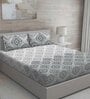 Grey Traditional 150 TC Cotton Queen Sized Bed Sheets with 2 Pillow Covers