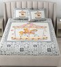 Grey Traditional 180 TC Cotton Printed Bedsheet With Two Pillow Covers For Queen Bed (Designer Printed ,Grey ,153 GSM)