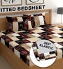 Brown and Beige Geometric 200 TC 100% Cotton Queen Size Fitted Bedsheet with 2 Pillow Covers