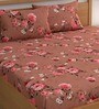 Peach Floral 200 TC 100% Cotton Queen Size Fitted Bedsheet with 2 Pillow Covers