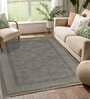 Grey Geometric Cotton 4 ft X 6 ft Hand Woven Hand Printed Rug