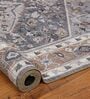 Grey Traditional Polyester 9 ft x 12 ft Machine Made Carpet