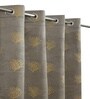 Grey Velvet Coral Branch Print  5 Foot Ring Top Window Curtains Set Of 2