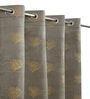 Grey Velvet Coral Branch Print  9 Foot Ring Top Door Curtains Set Of 2