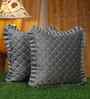 Grey Velvet Geometric 16X16 Inches Cushion Covers (Pack of 2)