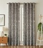 Grey Velvet Leaf Print 9Ft Ring Top Long Door Curtain Pack of 1