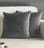 Grey Velvet Solid 16x16 inches Cushion Cover (Set of 2)