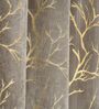 Grey Velvet Tree Branch  9 Foot Ring Top Door Curtain