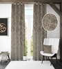 Grey Velvet Tree Branch  9 Foot Ring Top Door Curtains Set Of 2