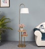 CPL Grey Cloth Shade Shelf Floor Lamp With Iron & Glass Base