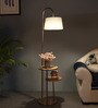 CPL Grey Cloth Shade Shelf Floor Lamp With Iron & Glass Base
