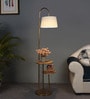 CPL Grey Cloth Shade Shelf Floor Lamp With Iron & Glass Base